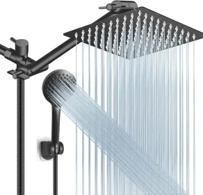 Shower Head Combo, 8 Inch High Pressure Rain With 11 Inch Adjustable Extension Arm And 5 Settings Handheld, Powerful Spray Against Low Water Pres (Option: 10ShowerheadSetMatteBlack)